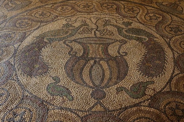 Antique floor mosaic with ornamental geometric patterns, interior view, Grand Master's Palace,