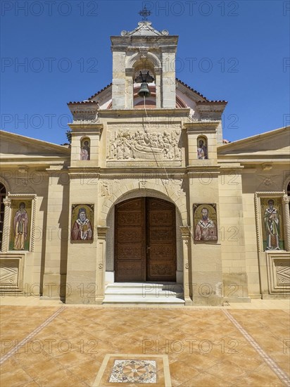Main entrance portal of orthodox church monastery church Zoodochos Pege in Byzantine style from
