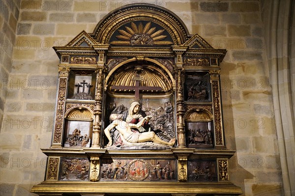 The Iglesia de San Anton church on the Nervion river in Bilbao, An artistically crafted wooden