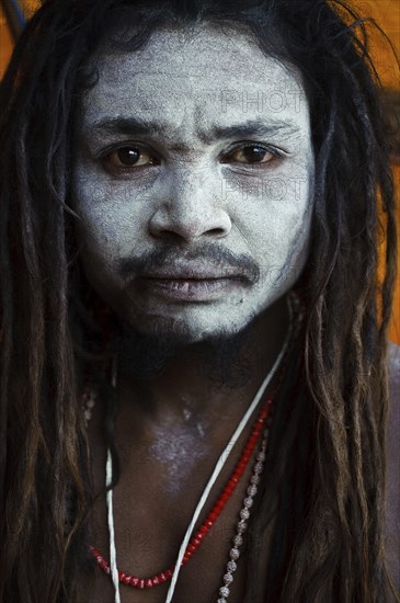 Portrait of a hindu ascetic, sadhu belonging to the naga order, Varanasi, India, Asia