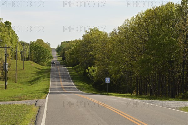 Historic Route 66 in the evening light near Springfield, Missouri