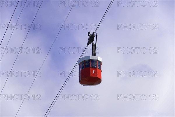 Teleferic cable car, Teleferic de Montjuic, and Torre de San Sebastia, Barcelona, Catalonia, Spain,