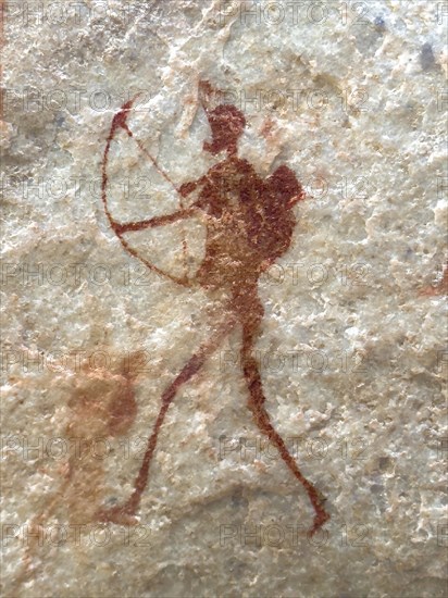 Prehistoric depiction of an archer hunting, archer, San rock paintings, Sevilla Art Rock Trail,