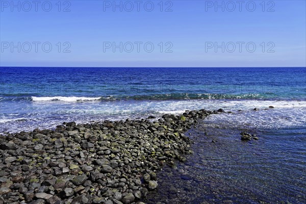 Black volcanic beach in Candelaria, Tenerife, Canary Islands, Spain, Europe, Rocky coast with