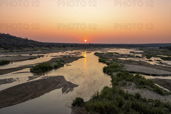 Sunset at the Olifants River, African savannah, Kruger National Park, South Africa, Africa