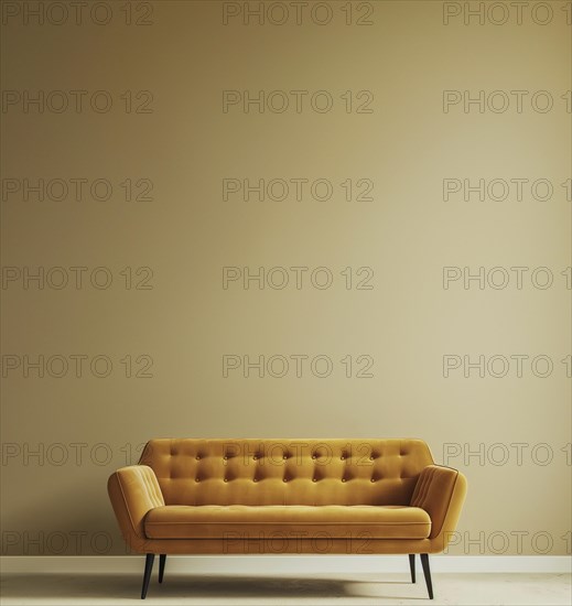 Mustard velvet fabric sofa isolated, AI generated