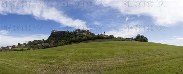Meadow, Riegersburg Castle in the background, panoramic view, near Riegersburg Castle, Styria,