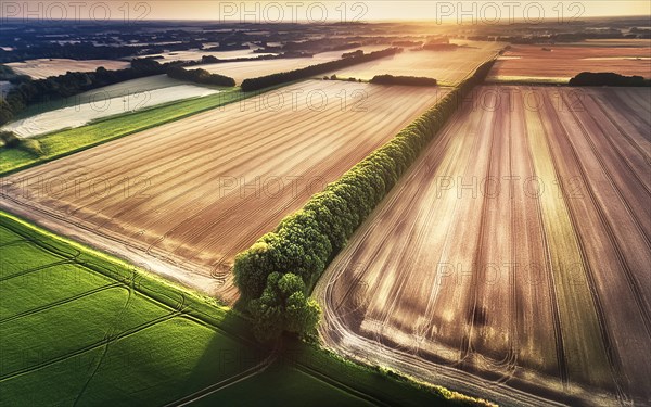 Field hedges from above, between the fields serve as biotope and protection against soil erosion,