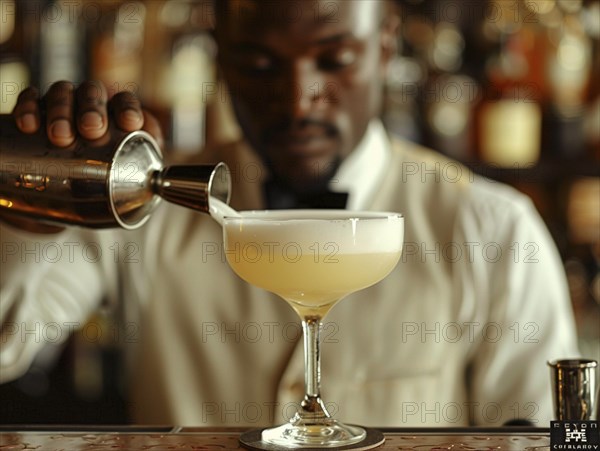 Bartender mixes cocktails in an elegant hotel, AI generated