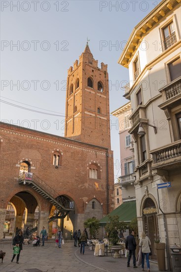 Beautiful Town Hall Building with Tower, Palazzo dell Arengario in City Square Rome in a Sunny Day