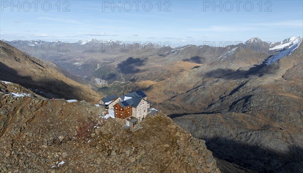 Ramolhaus mountain hut in autumn, Oetztal Alps, Tyrol, Austria, Europe