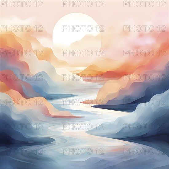 Abstract illustration embodies mindfulness meditation with gentle swirling patterns in pastel