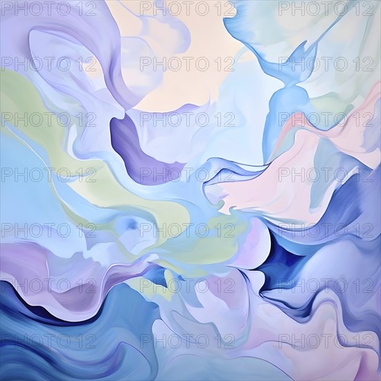 Abstract illustration embodies mindfulness meditation with gentle swirling patterns in pastel