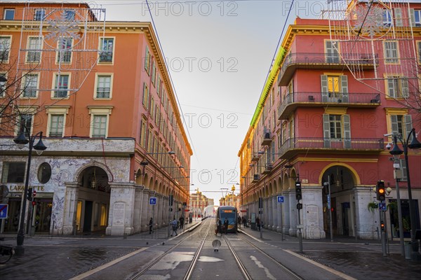 Tram in City Place Massena in Nice, Cote d'azur, France, Europe