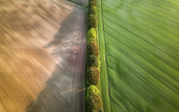 Field hedges from above, between the fields serve as biotope and protection against soil erosion,
