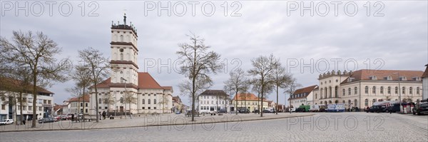 Panorama of the market square with town church, Neustrelitz, Mecklenburg-Vorpommern, Germany,