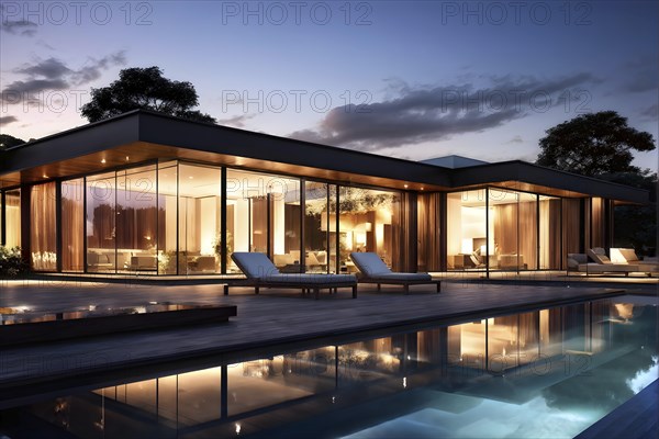 Luxurious wooden house with swimming pool reflecting the opulence of billionaires nestled in