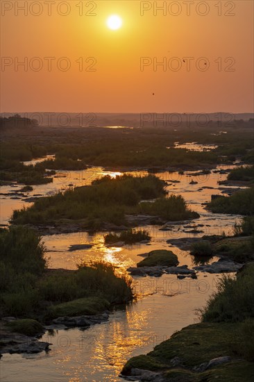 Sunset at the Olifants River, African savannah, Kruger National Park, South Africa, Africa
