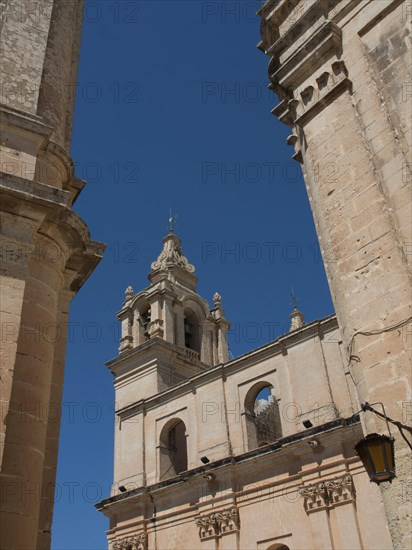 Close-up of bell towers of a baroque building under a clear sky, Historic buildings with beautiful