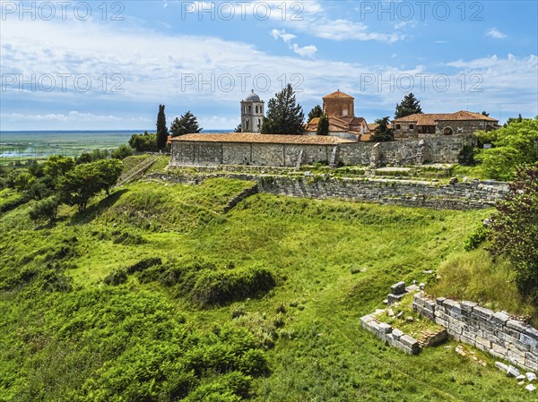 Apollonia Archaeological Park from a drone, Pojan, Albania, Europe