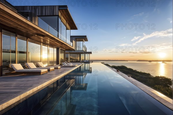 Luxurious wooden house with swimming pool reflecting the opulence of billionaires nestled in