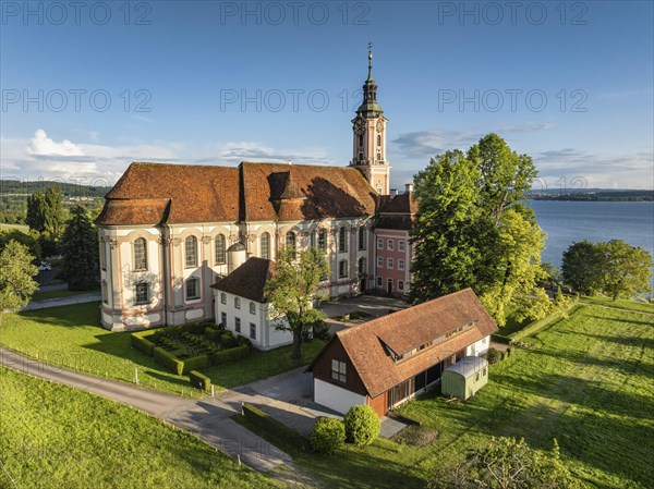 Aerial view of the pilgrimage church Birnau on Lake Constance, Uhldingen-Muehlhofen, Lake Constance