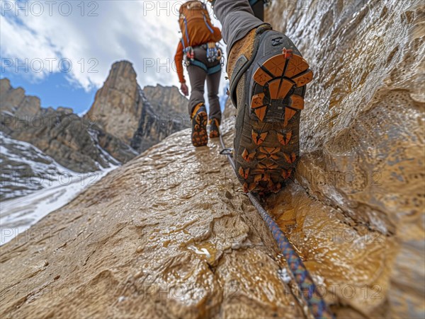 Mountain climber with full equipment climbing, ai generated, AI generated