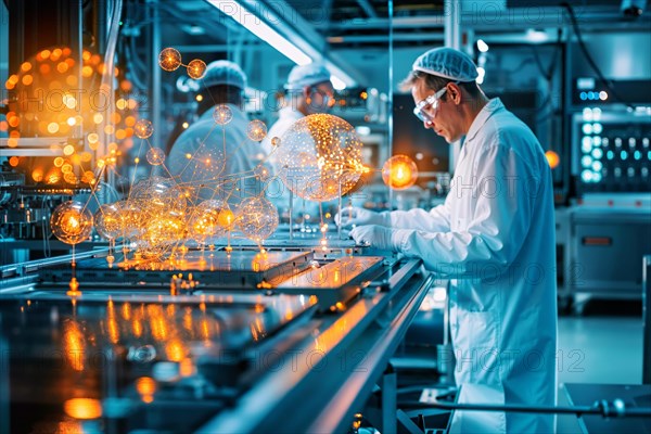Quantum simulation, a researcher in a modern laboratory analyses concentrated data on an advanced