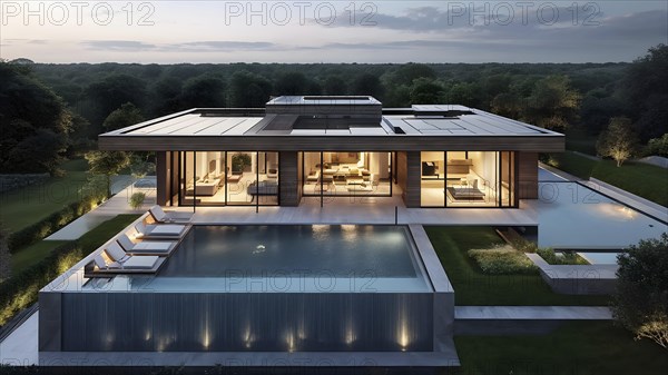 Luxurious wooden house with swimming pool reflecting the opulence of billionaires nestled in