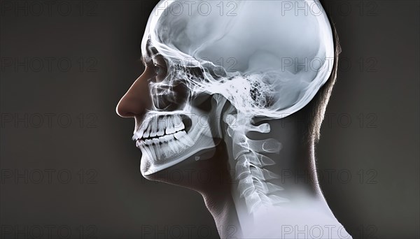 A lateral X-ray image of a skull, AI generated, AI generated