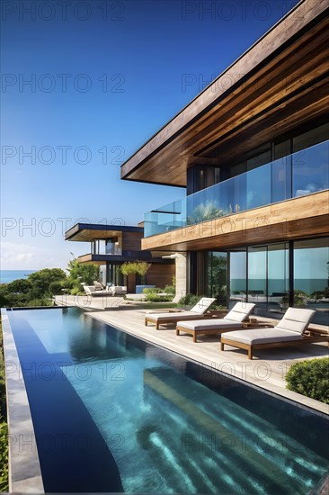 Luxurious wooden house with swimming pool reflecting the opulence of billionaires nestled in