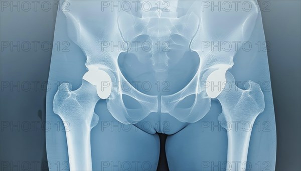 X-ray image of hips with implants in the pelvic region, AI generated, AI generated