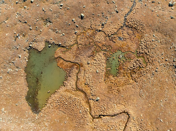 Aerial view, top-down view, small lake on the high plateau of the Gurgler Seenplatte, near