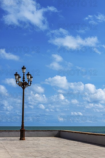 Candelabra on the seafront promenade, Cadiz, Andalusia, Spain, Europe