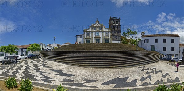 Panoramic view of the historic church Igreja Matriz de Nossa Senhora da Estrelwith large steps and