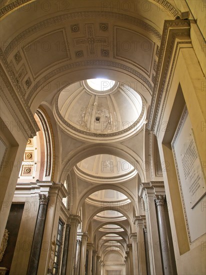 Interior view of a historic building with dome and vaults in bright light, palermo in sicily with