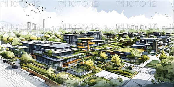 Blueprint of a modern residential neighborhood architecture featuring an envelope of modern