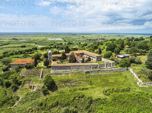 Apollonia Archaeological Park from a drone, Pojan, Albania, Europe