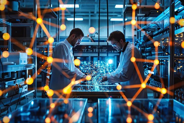 Quantum simulation using a sophisticated quantum computer in a modern laboratory, the image focuses