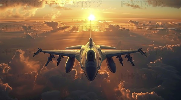 A fighter military air force jet. Concept of power and military strength and ability to attack, AI