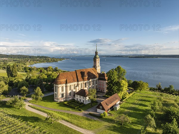 Aerial view of the pilgrimage church Birnau on Lake Constance, Uhldingen-Muehlhofen, Lake Constance