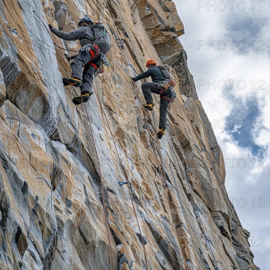 Mountain climber with full equipment climbing, ai generated, AI generated