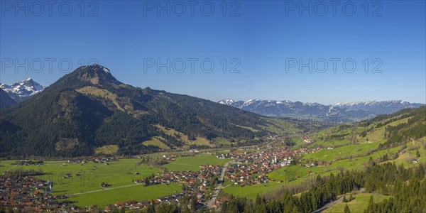 Panorama of the Ostrachtal valley with Bad Oberdorf, Bad Hindelang, and Imberger Horn, 1656m,