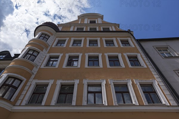 Historic town house with round bay window, Regensburg, Upper Palatinate, Bavaria, Germany, Europe