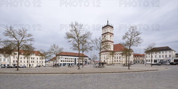 Panorama of the market square with town church, Neustrelitz, Mecklenburg-Vorpommern, Germany,