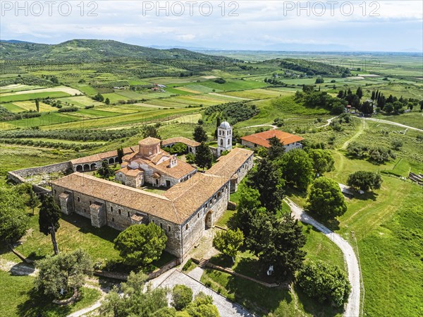 Apollonia Archaeological Park from a drone, Pojan, Albania, Europe