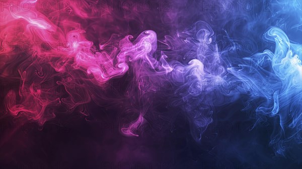 Vibrant and lively abstract artwork featuring pink, purple, and blue smoke with a neon glow, AI