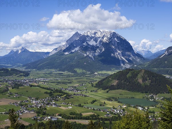 Grimming, Kammspitze, high Dachstein, Putterer See, view from the Stalingrad Chapel into the Enns