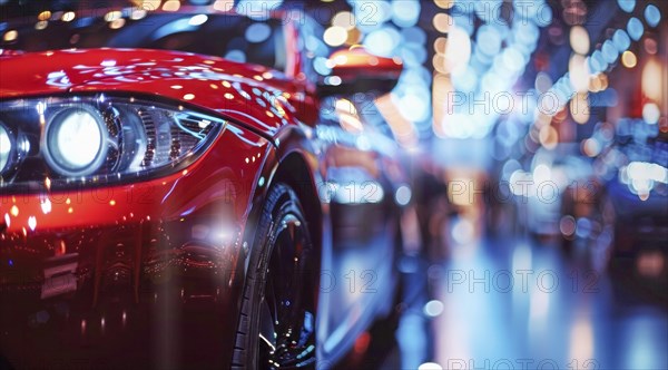 New luxury car models on display at car salon for buyers to buy and test drive, AI generated