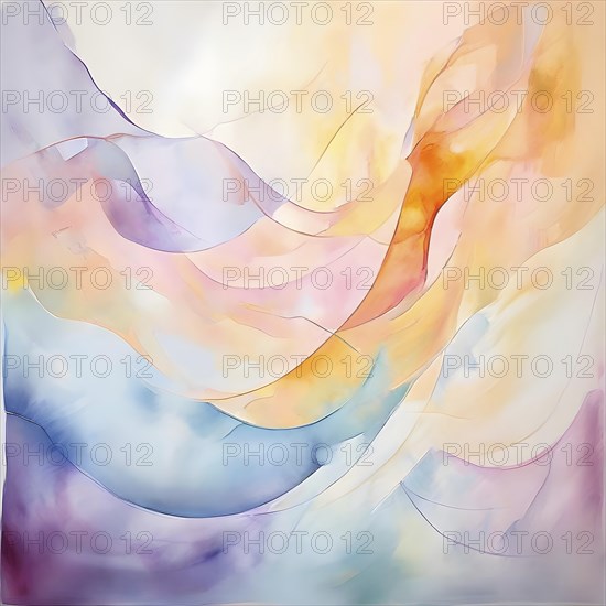 Abstract illustration embodies mindfulness meditation with gentle swirling patterns in pastel